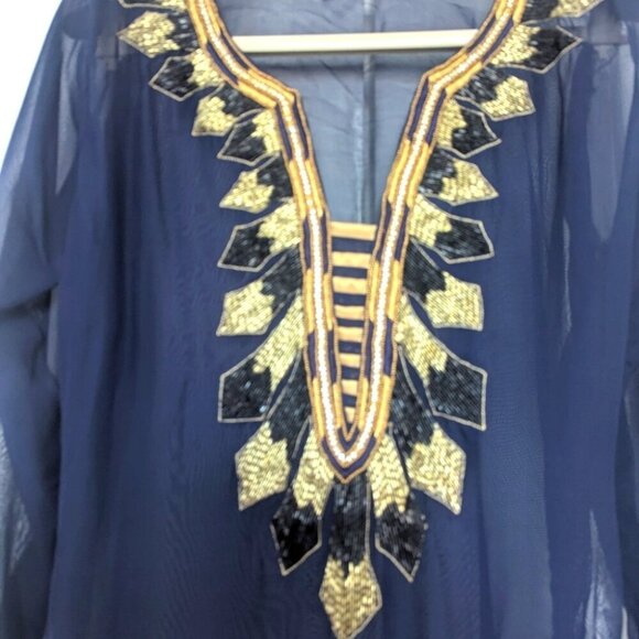 Women's Navy & Gold Sheer Kurta With Gold Embellishments - size XS New - Picture 2 of 6